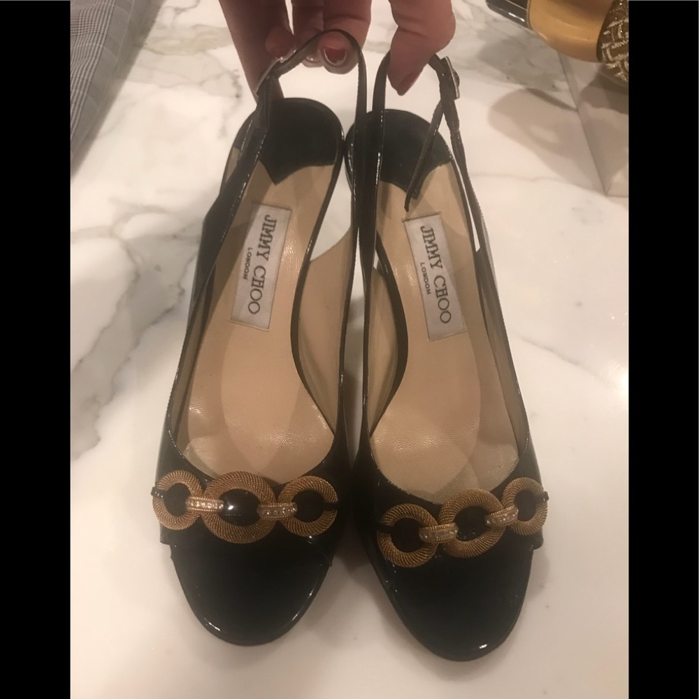 Jimmy choo mid heel patent slingback 8.5